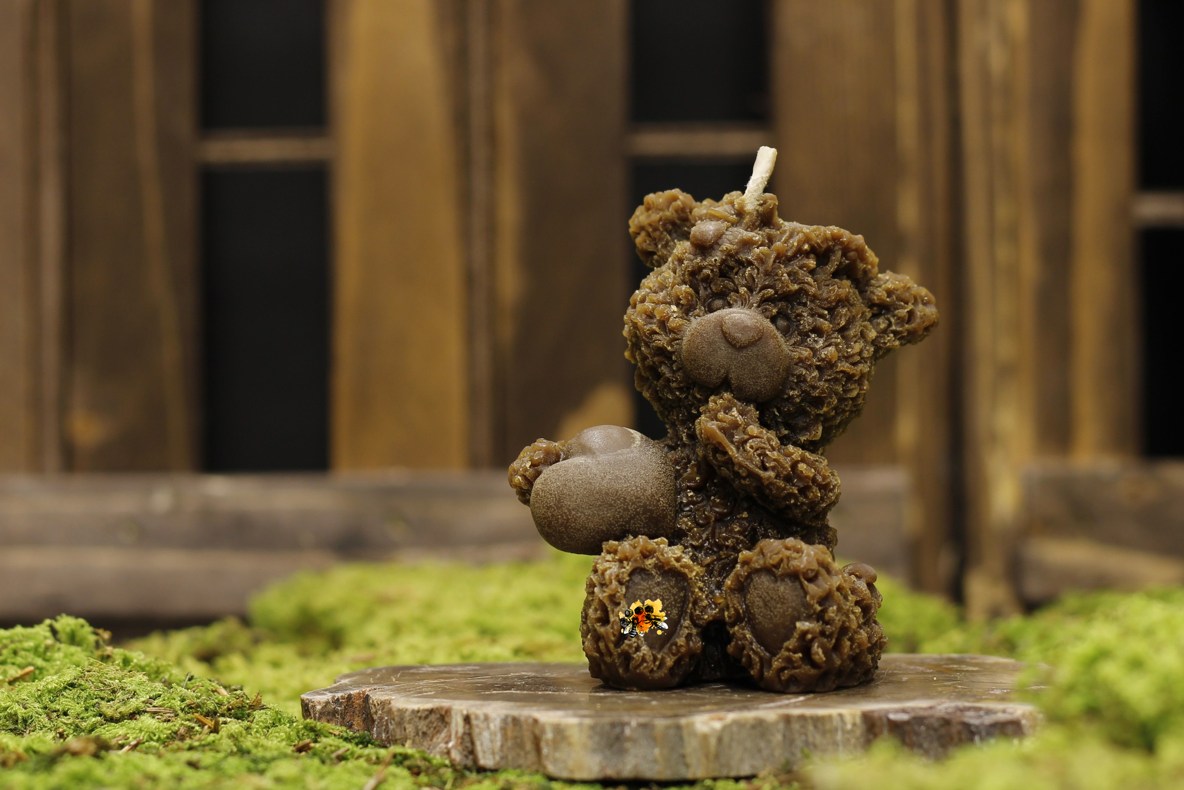 Bär "Leonie mit Herz" braun Bienenwachskerze